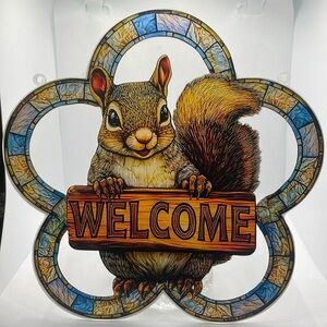 Suncatcher Acrylic Squirrel Welcome Decorative Hanging Wall Sign 7.5”